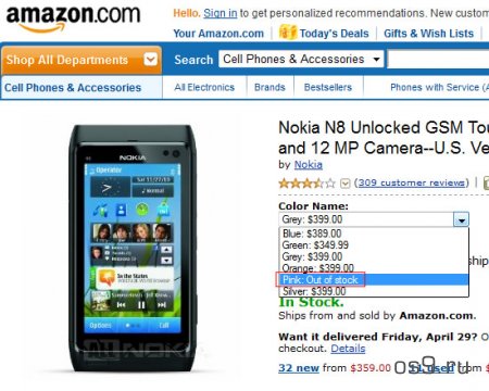 В Amazon присутствует розовый Nokia N8